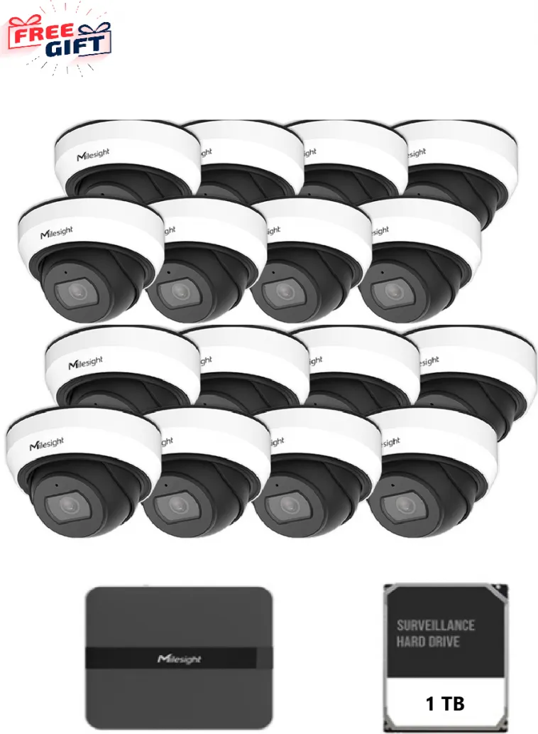 Kit supraveghere video Milesight 16 camere Dome MS-C2973-PD + 1 NVR MS- N5016-PE