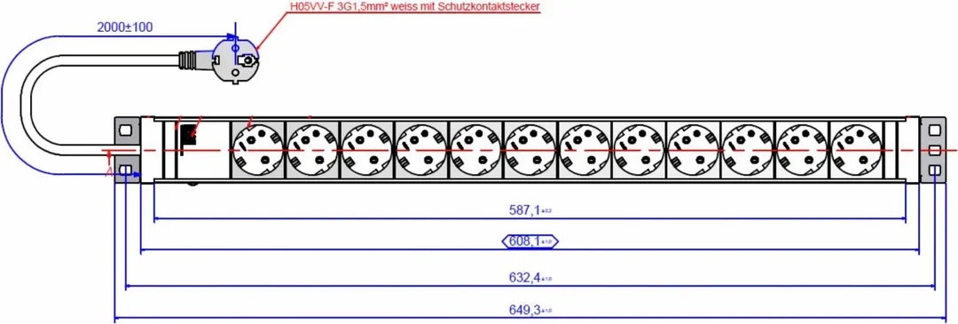 Bachmann IT PDU 12 x prize Schuko, 1.5U, impamantare, fara intrerupator, 2 metri, alb, Aluminiu