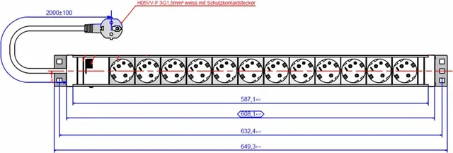 Bachmann IT PDU 12 x prize Schuko, 1.5U, impamantare, fara intrerupator, 2 metri, alb, Aluminiu