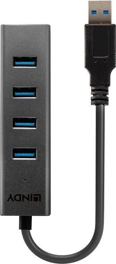 Hub USB Lindy 4 Port USB 3.0 Hub, USB-A, 4 porturi, Negru