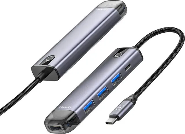 Hub USB Mcdodo Multihub 5 in 1 USB-C, 5 porturi, HDMI, Gri