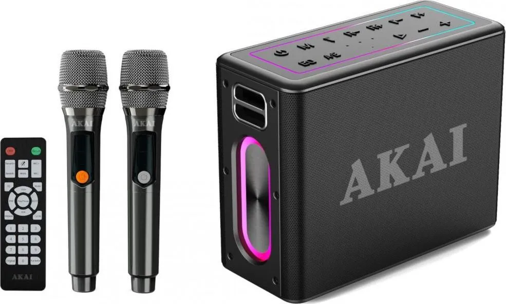 Boxa portabila Akai cu 2 micfrofoane wireless IPX6-80W