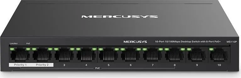 Switch Mercusys MS110P, Fast Ethernet, 10 porturi, PoE