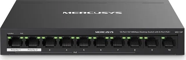 Switch Mercusys MS110P, Fast Ethernet, 10 porturi, PoE