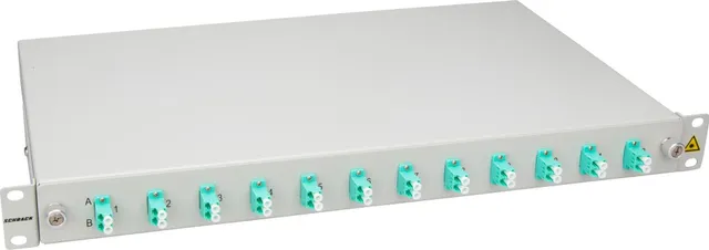 Splicebox, 4 fibre, LC, 50/125?m OM3, culisant, 19", 1UV, ECO