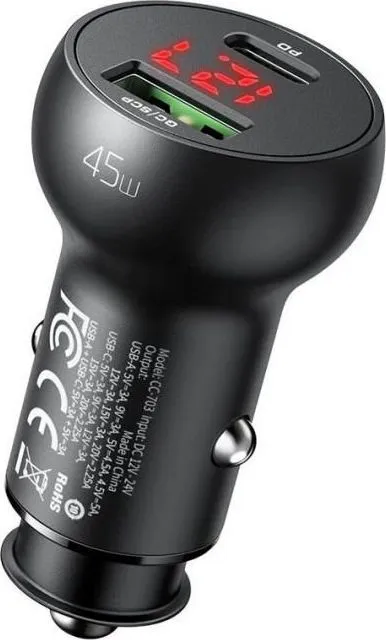 Incarcator Auto Mcdodo Mushrooms Series, 45W, 2 porturi, Negru