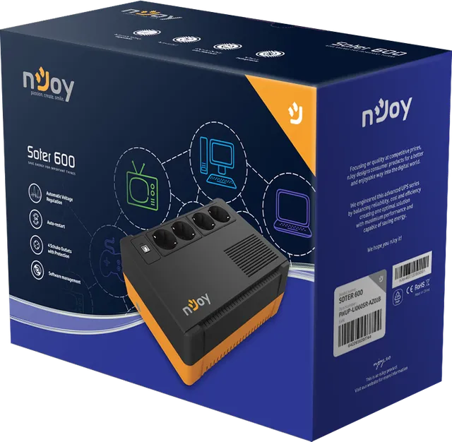 UPS nJoy Soter 600, 600VA/ 360W, 4 Prize Schuko cu protectie