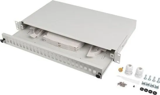 Patch panel fibră rack 19" 1U 24x SC simplex / 24x LC duplex + accesorii