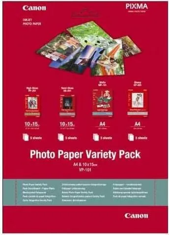 Hartie foto Canon VP-101S Variety Pack, dimensiune 10x15cm, greutate 200g/m2, 20 coli, 5 High gloss
