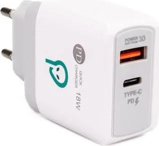 Alim. retea Spacer QC USB-A&C 18W, alb