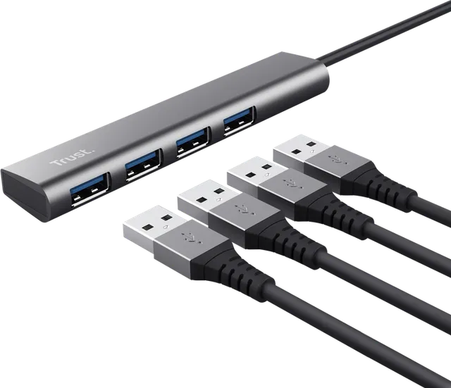 Hub USB Trust Halyx, USB-A, 4 porturi, Argintiu