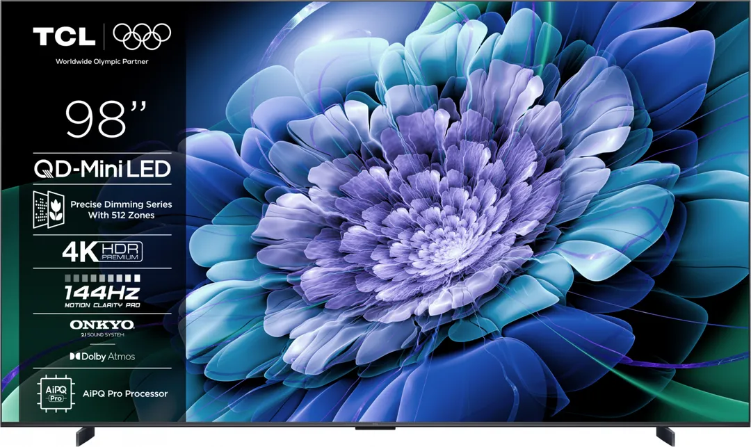 Televizor TCL QD-MiniLED 98C61K, 248 cm, Smart Google TV, 4K Ultra HD, 144Hz, Onkyo