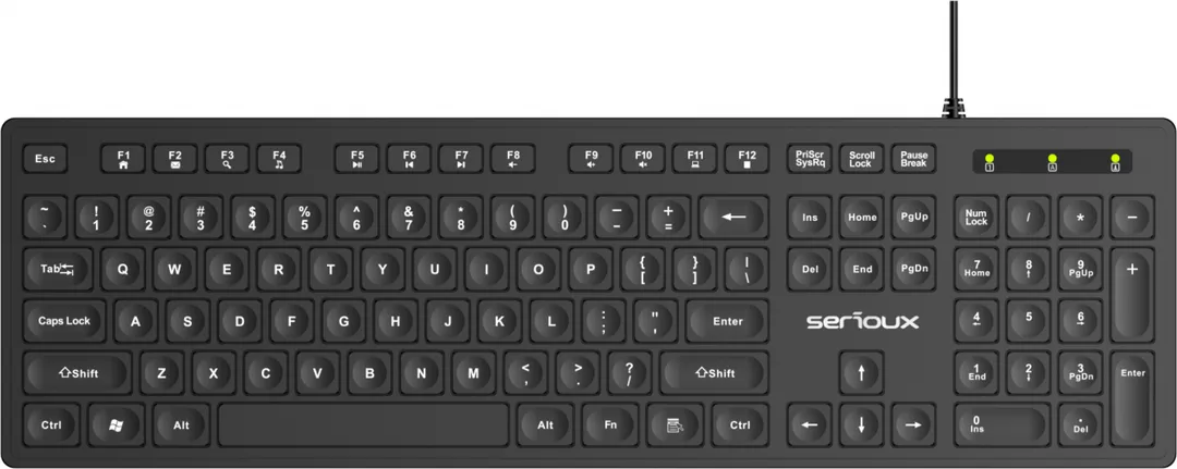 Tastatura Serioux cu fir, interfata USB, 104 taste, material ABS, US Layout, lungime cablu 1.5m PVC