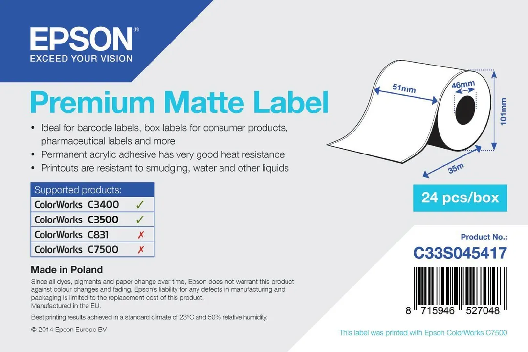 Etichete Premium Matte Label Continuous ROLL 51mmx35m PT TM-C 3500