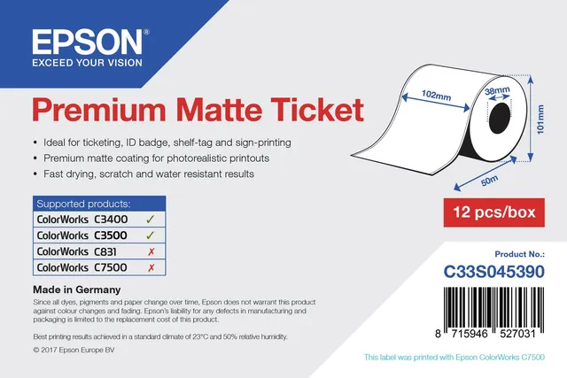 Ticket ROLL Premium Matte 102MMx50M C3500 C3400