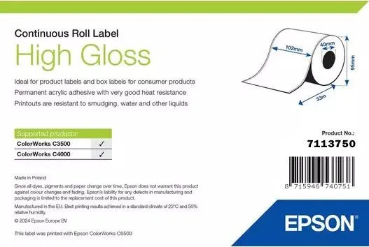 Etichete High Gloss Label, Continuous Roll, 102mm x 33m