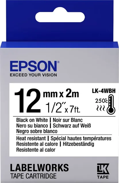 Epson Label Cartridge Heat Resistant LK-4WBH Black/White 12mm (2m)