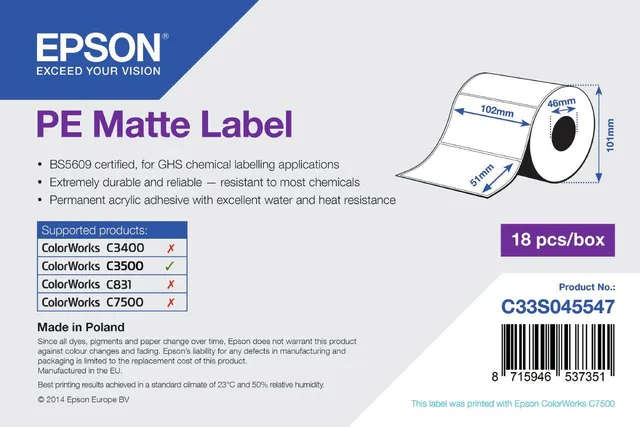 Etichete PE Matte Label ROLL 102x51MM 535 Labels C3500