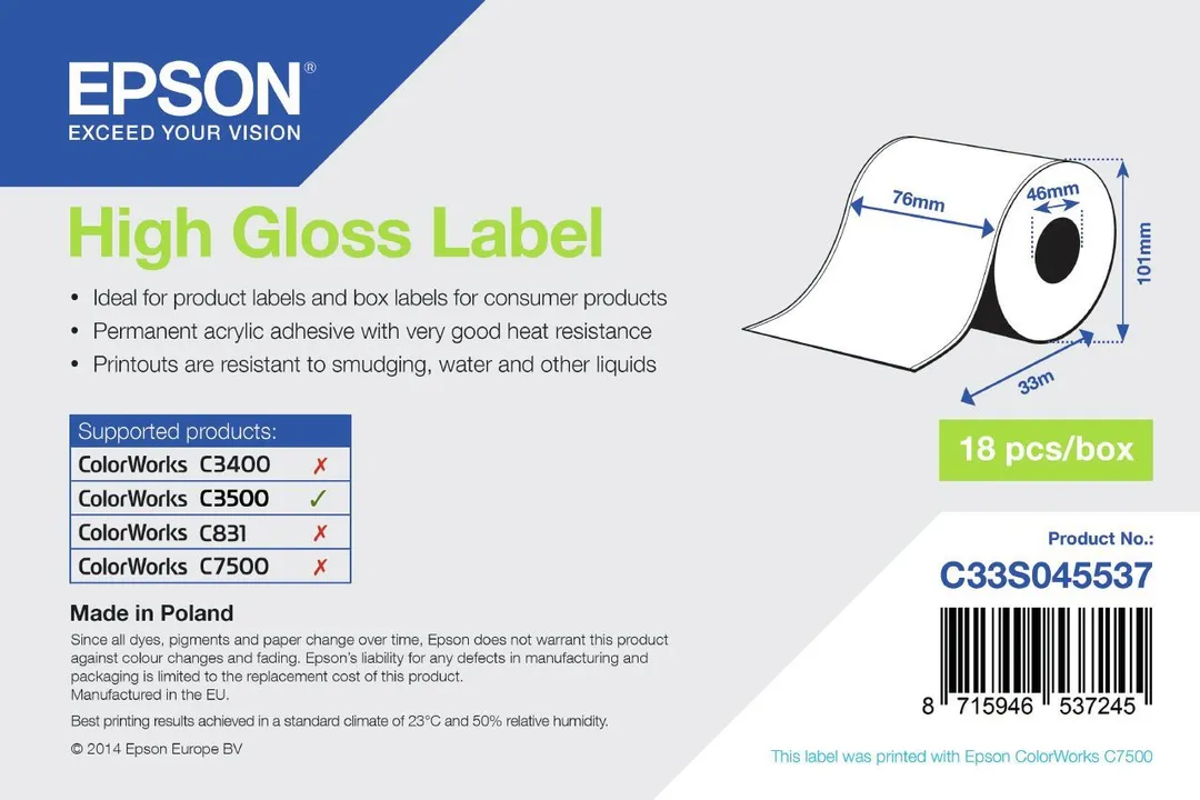 Etichete HIGH Gloss Label CONT ROLL 76mmx33M C3500