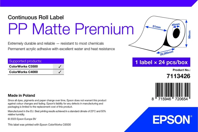 Etichete PP Matte Label Premium, Continuous Roll, 51mm x 29m