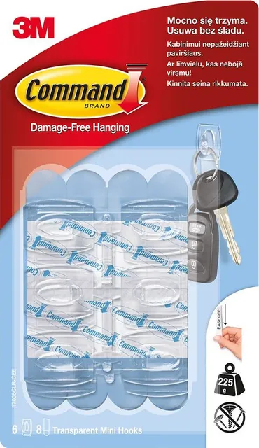 Carlig transparent 3M Command, mini, 225 gr, 6 bucati/set