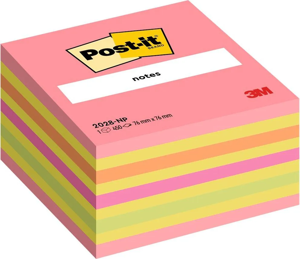 Cub notite adezive Post-it®, Lollipop culori neon, 76 x 76 mm, 450 file/bucata, 100% PEFC