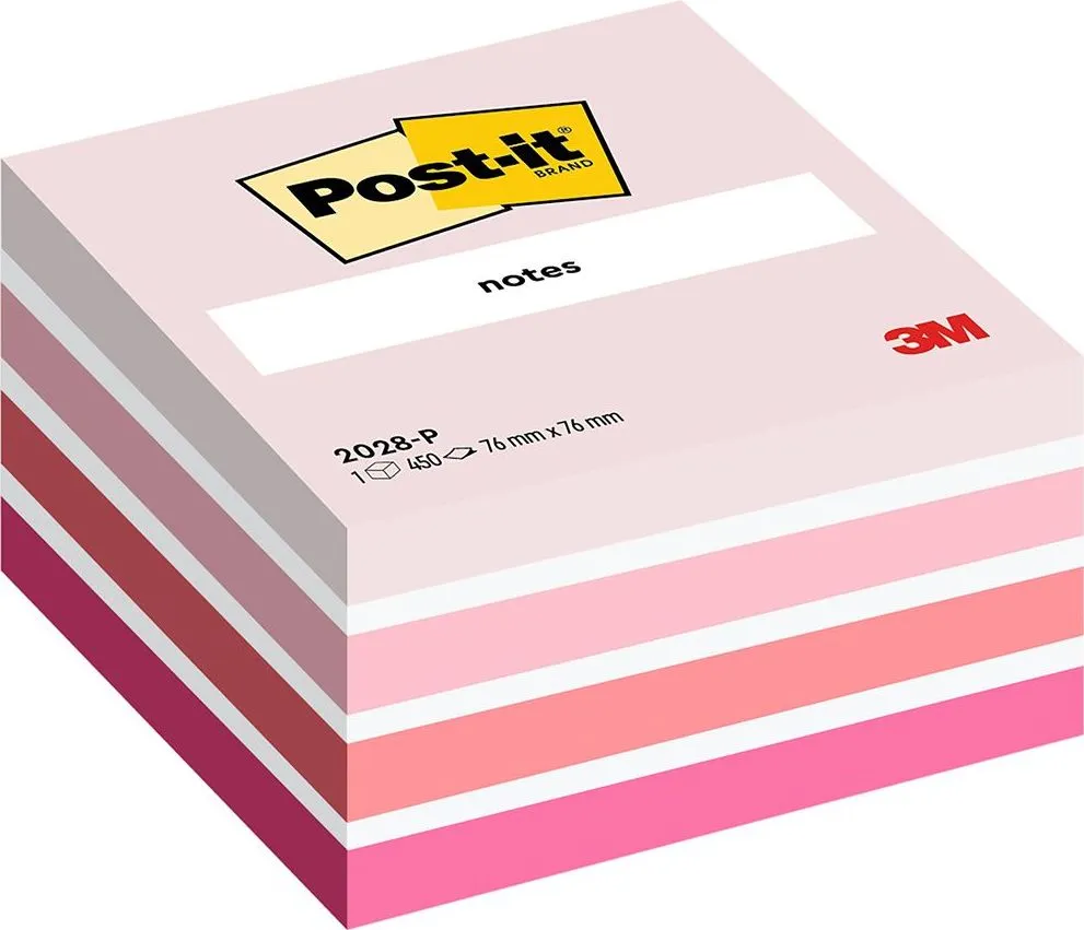 Cub notite adezive Post-it®, Aquarelle roz, 76 x76 mm, 450 file/bucata, 100% PEFC