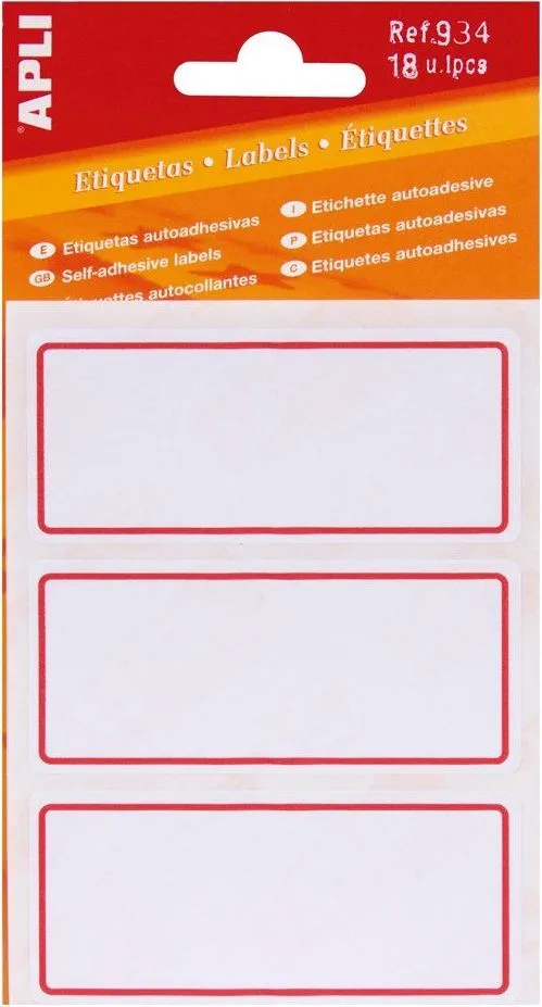 Etichete scolare, Apli, autoadezive, 6 coli, 18 etichete, dimensiune 34x78mm