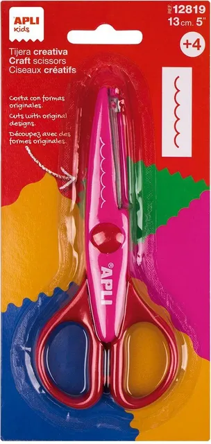 Foarfeca creativa Apli, roz, 13 cm, taiere curbata