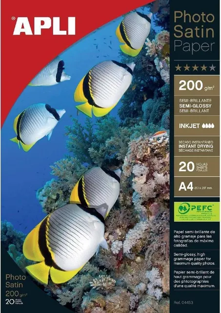 Hartie foto satinata Apli, A4, 200 g, 20 coli/set