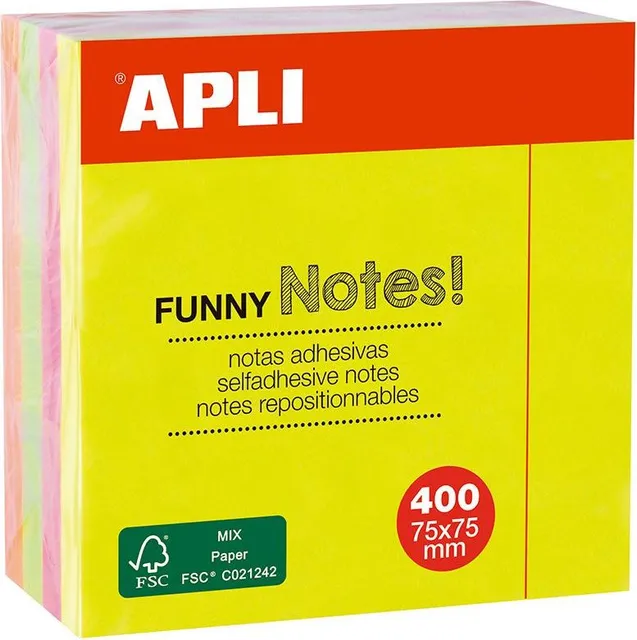 Notite adezive, Apli, 75 x 75 mm, 400 file, 4 culori neon