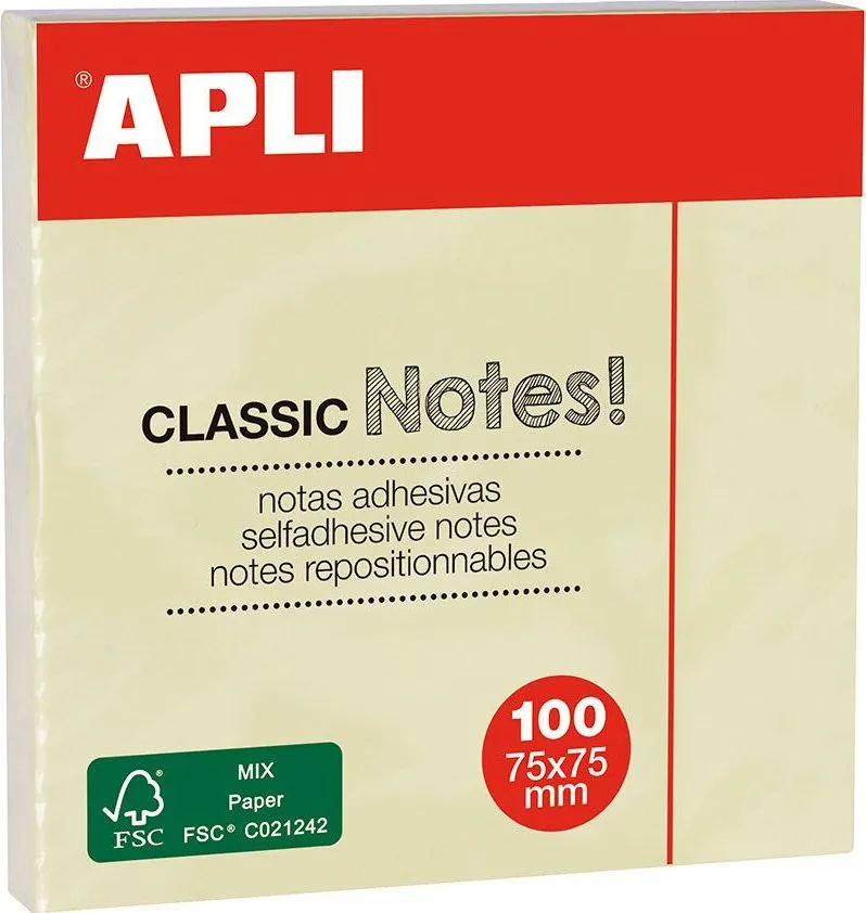Notite adezive, Apli, 75 x 75 mm, galben, 100 file (AL010976buc)