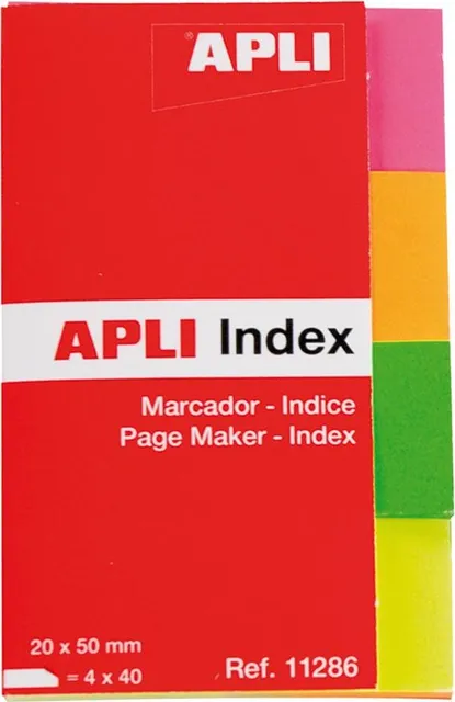 Index Apli, autoadeziv, hartie, 20 x 50 mm, 4 culori x 40 file