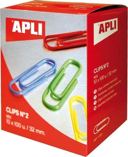 Agrafe pentru birou Apli, 32 mm, colorate, 100 bucati/cutie