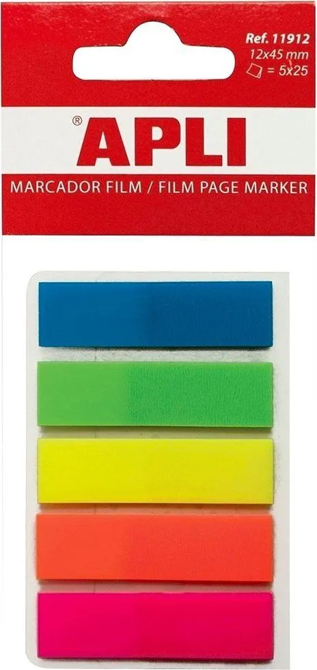 Index Apli, autoadeziv, plastic, 12 x 45 mm, 5 culori x 25 file