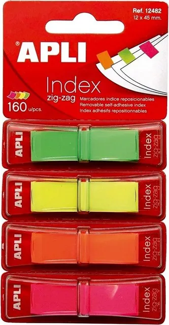 Index Apli, autoadeziv zig-zag, 12 x 45 mm, 4 culori mate (rosu, galben, verde, albastru) (AL012482buc)