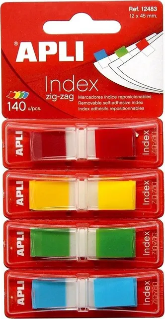 Index Apli, autoadeziv zig-zag, 12 x 45 mm, 4 culori mate (rosu, galben, verde, albastru) (AL012483buc)