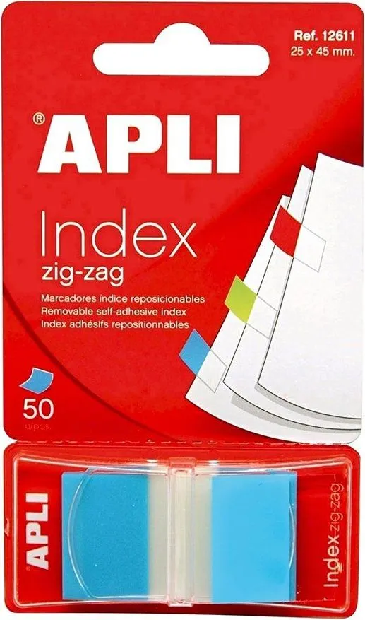 Index Apli, autoadeziv zig-zag, 24 x 45 mm, albastru