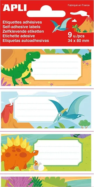 Etichete scolare Aplo, 81x36 mm, 3 file, design dinozauri