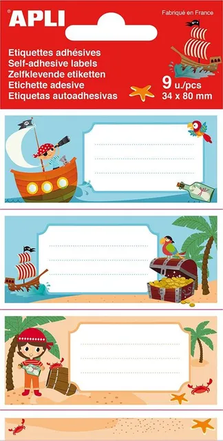 Etichete scolare Apli 81x36 mm, 3 file, design pirati