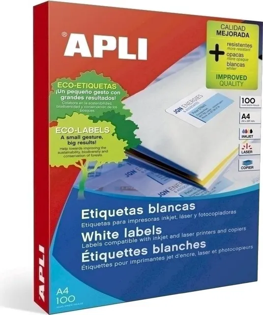 Etichete autoadezive Apli, A4, 210 x 297 mm, 100 bucati, 100 coli/top