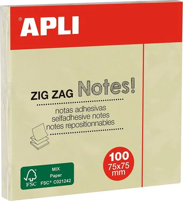 Notite adezive, Apli, 75 x 75 mm, galben, 100 file/bucata