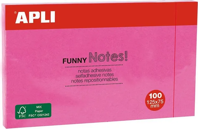 Notite adezive, Apli, 125 x 75 mm, magenta, 100 file/set
