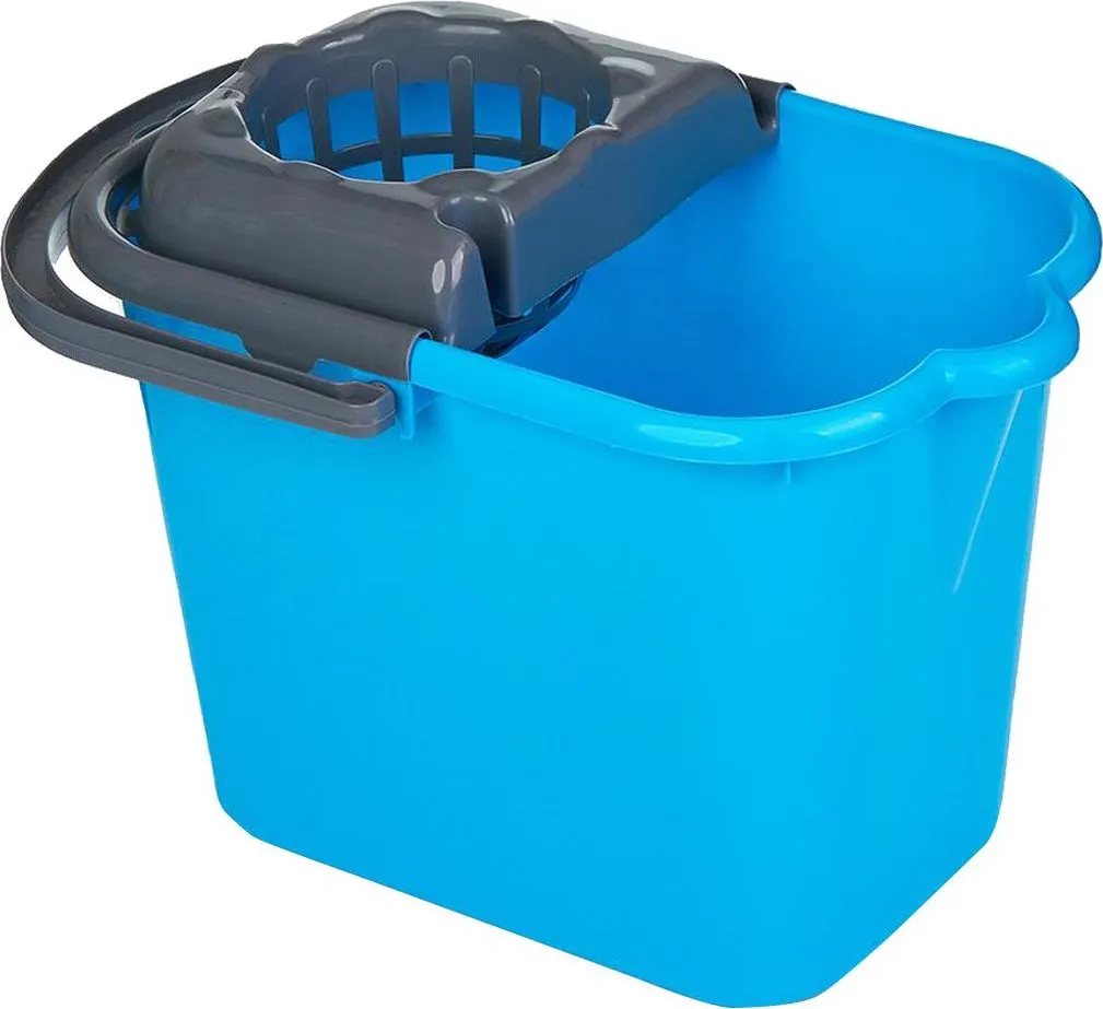 Galeata plastic dreptunghiulara cu storcator, albastra, 14L