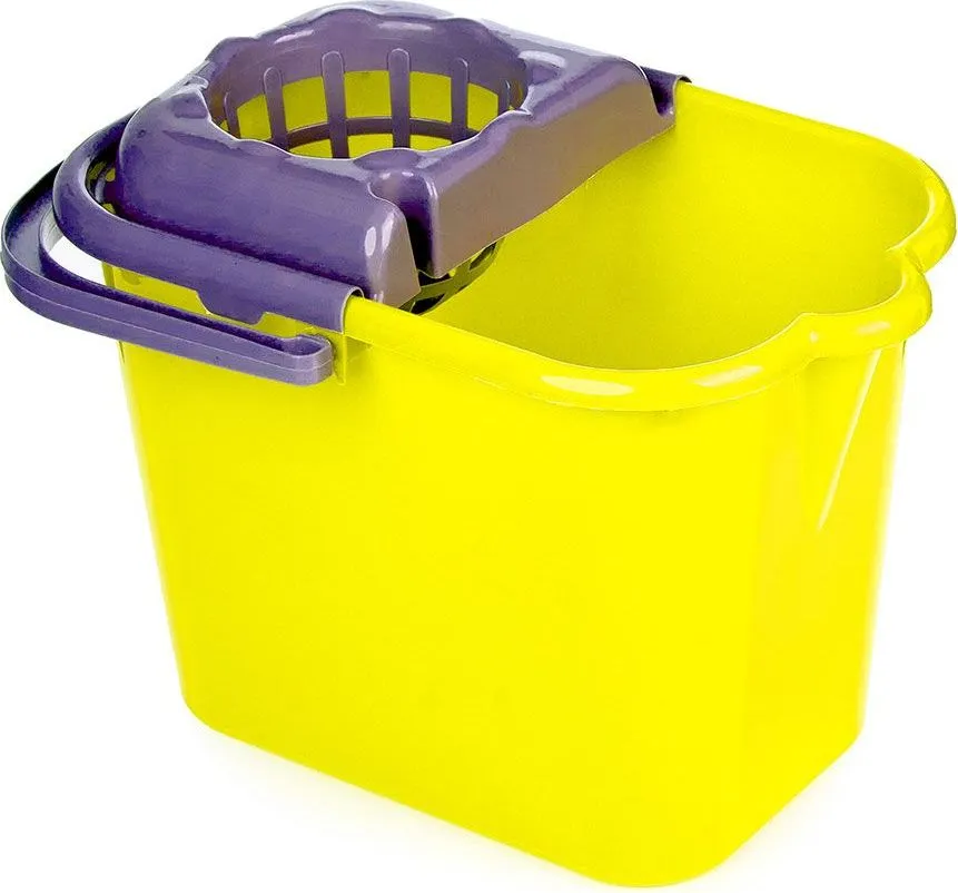 Galeata plastic dreptunghiulara cu storcator, galbena, 14L