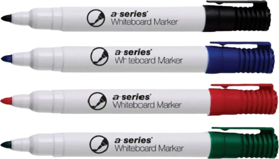 Marker pentru tabla A-series, corp plastic, varf 2 mm, 4 culori/set