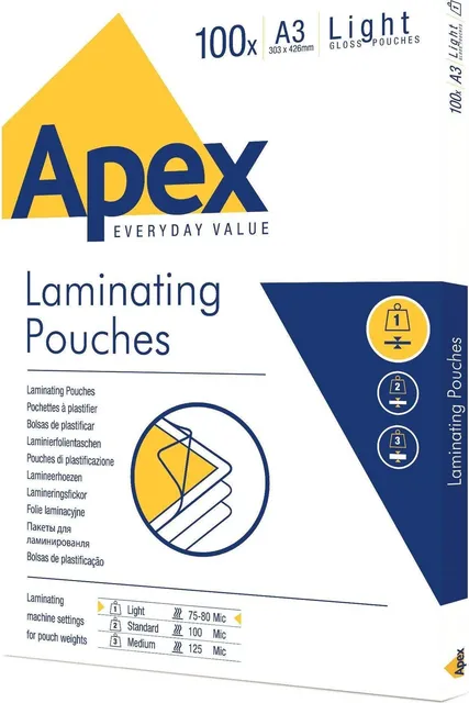 Folie pentru laminare Apex, 75-80 microni, A3, 100 coli/top