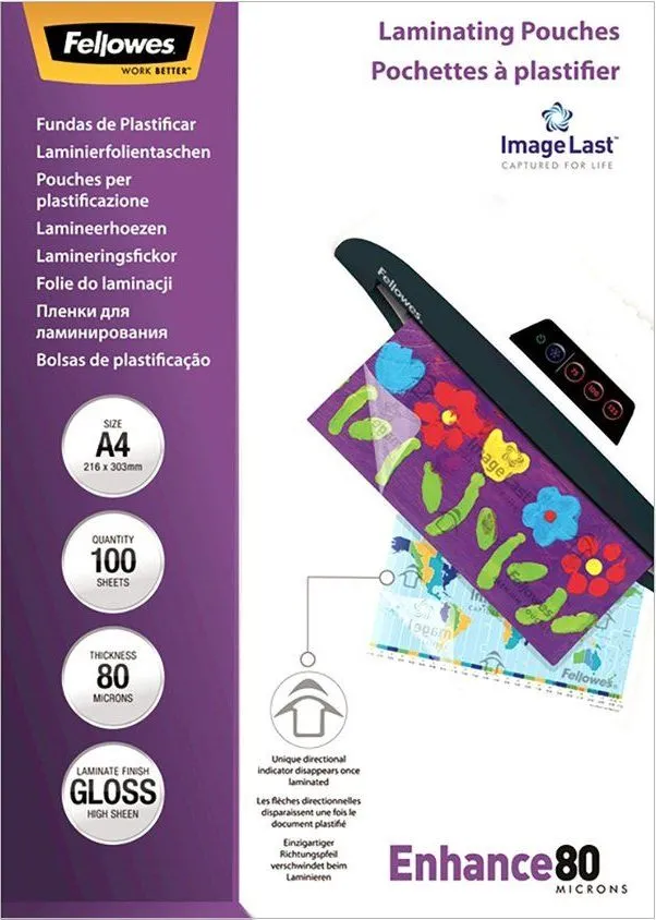 Folie pentru laminare Fellowes, 80 microni, A4, 100 coli/top