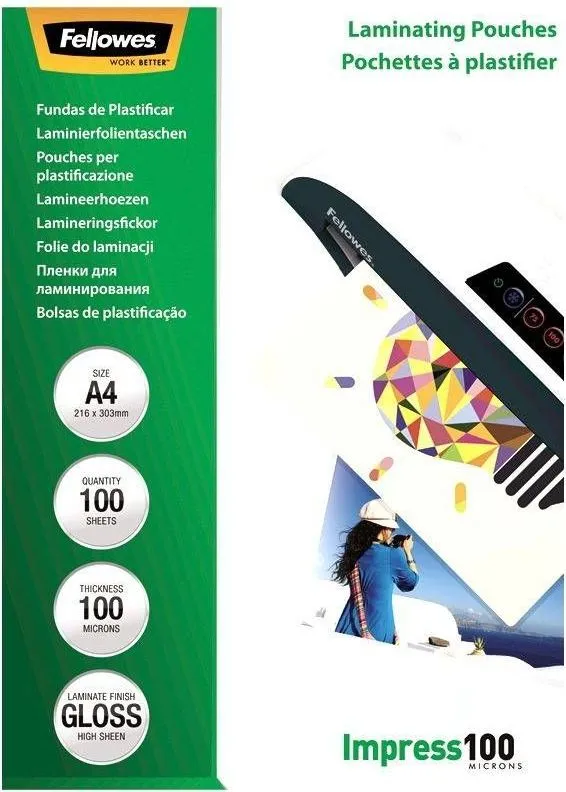 Folie pentru laminare Fellowes, 100 microni, A4, 100 coli/top