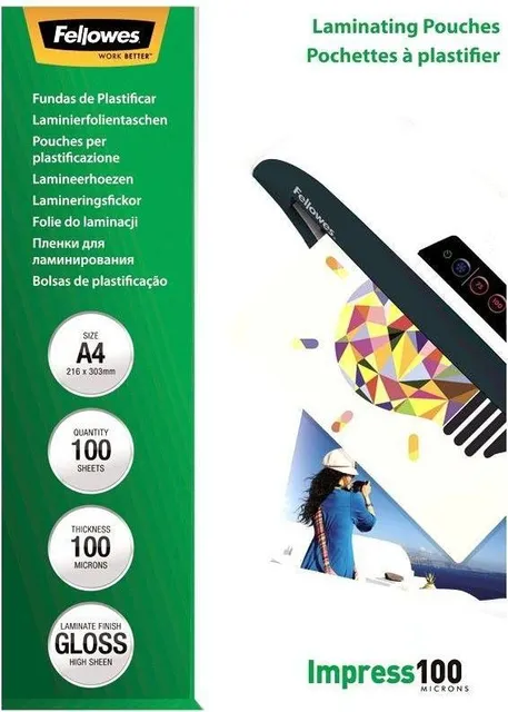 Folie pentru laminare Fellowes, 100 microni, A4, 100 coli/top